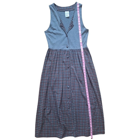 Vtg Y2K Retro Grunge KWBL Los Angeles Cottagecore Maxi Dress Sz L Gray Plaid - Picture 5 of 8
